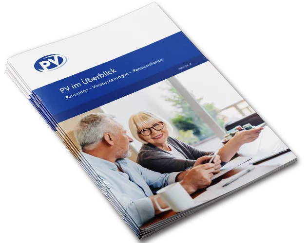 Titelbild der Brosch&uuml;re: PV im &Uuml;berblick Pensionen &ndash; Voraussetzungen &ndash; Pensionskonto