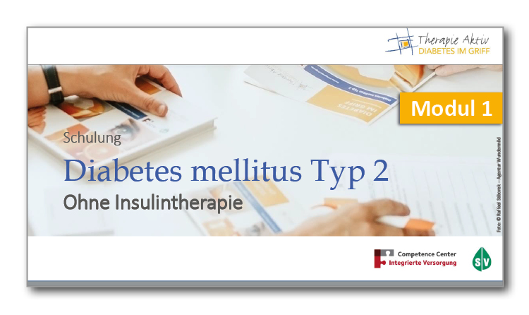Titelfolie der Schulungsfolien über Diabetes mellitus Typs ohne Insulintherapie; Quelle: Therapie Aktiv